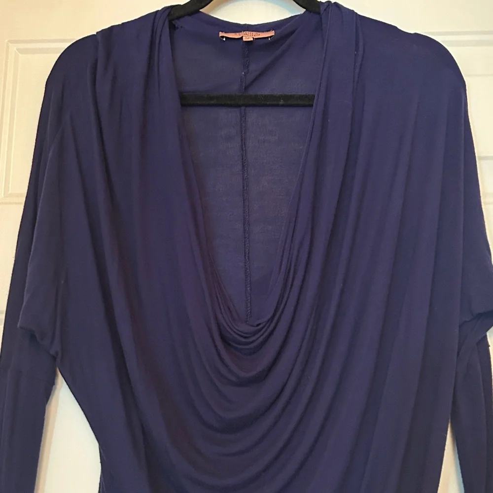 Bershka Draped Neckline LS Top M Navy Minimalist Timeless Lightweight Classy
